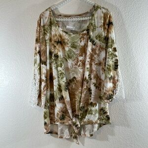 STEM & VINE NORDSTROM Crochet Lace Tie Front Blouse Size 1X NEW